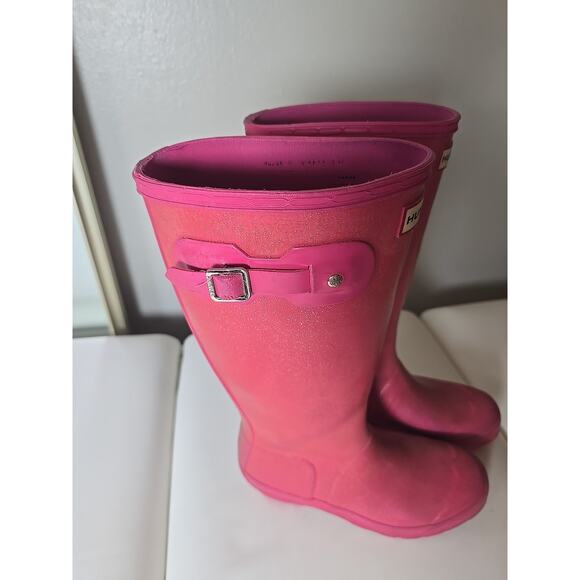 Hunter Pink Gloss Rain Tall Boot Limited Sparkle Edition Size 4 Womens Winter - Picture 10 of 16